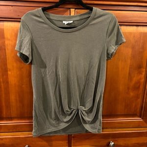 Bar III Olive Green Ribbed Tee-Shirt with Front Twist Accent